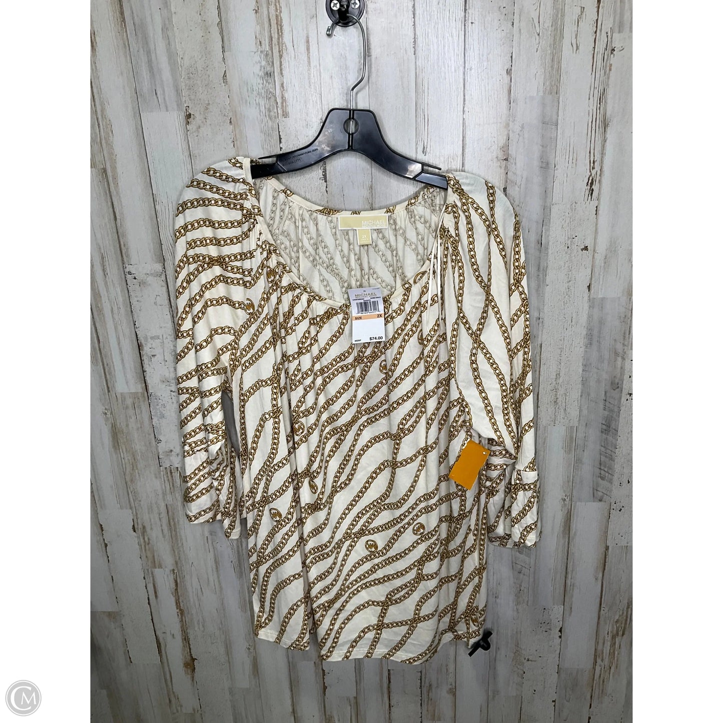 Top 3/4 Sleeve Designer By Michael Kors In Cream, Size: 2x