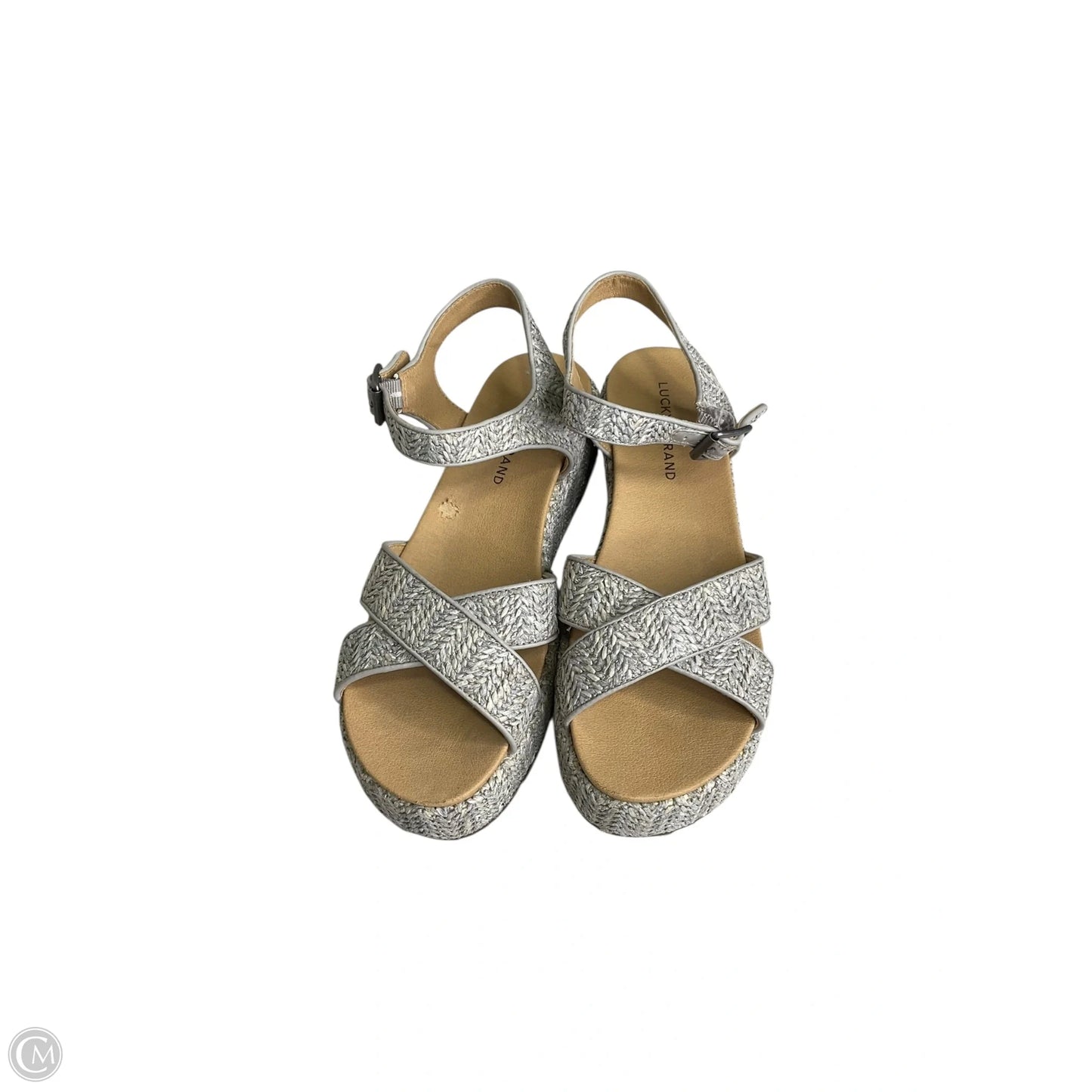 Sandals Heels Platform By Lucky Brand In Grey, Size: 8.5