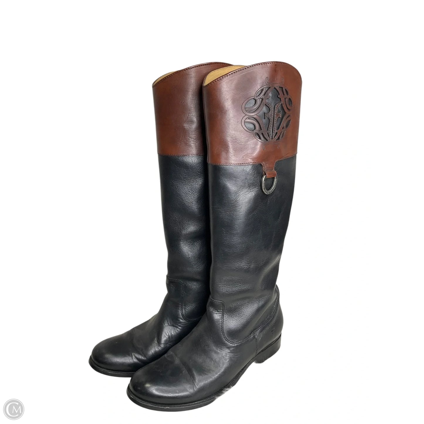 Boots Designer By Frye In Black & Brown, Size: 10