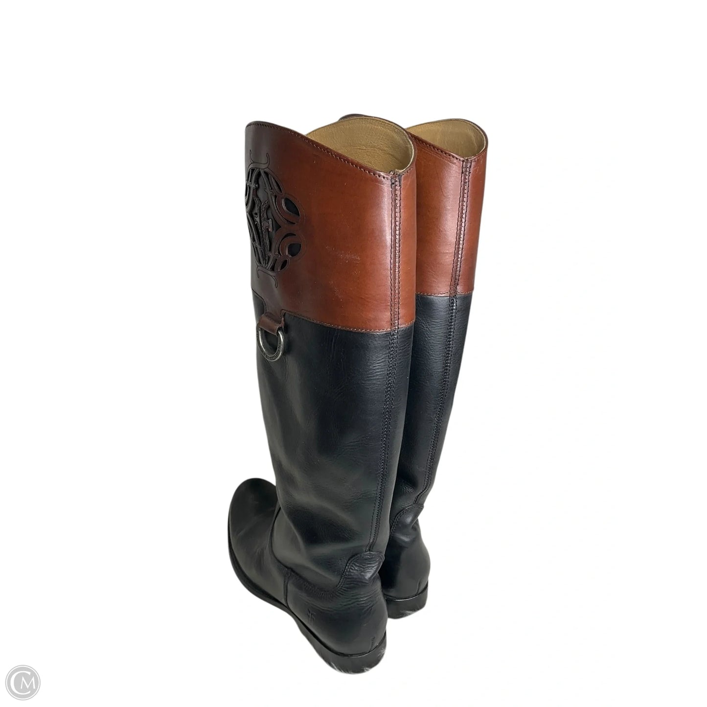 Boots Designer By Frye In Black & Brown, Size: 10