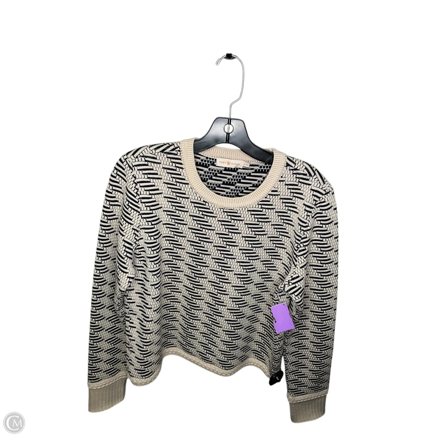 Sweater Cardigan Designer By Tory Burch In Black & White, Size: Xl