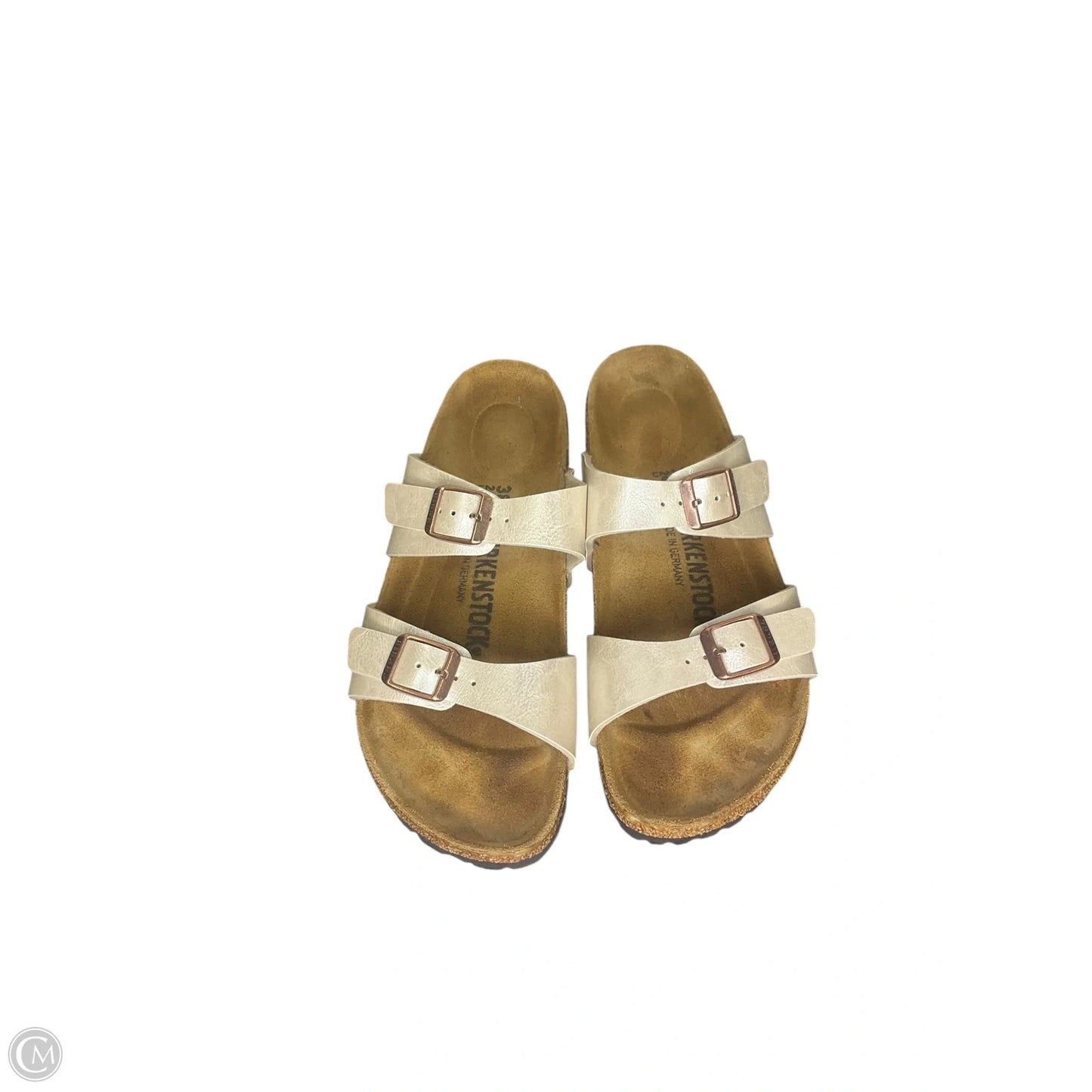 Sandals Flats By Birkenstock In Tan & White, Size: 7.5