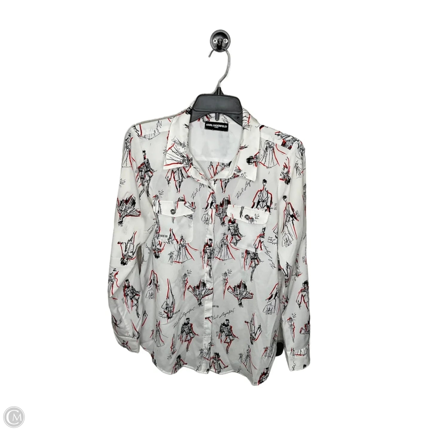 Top Long Sleeve Designer By Karl Lagerfeld In White, Size: M