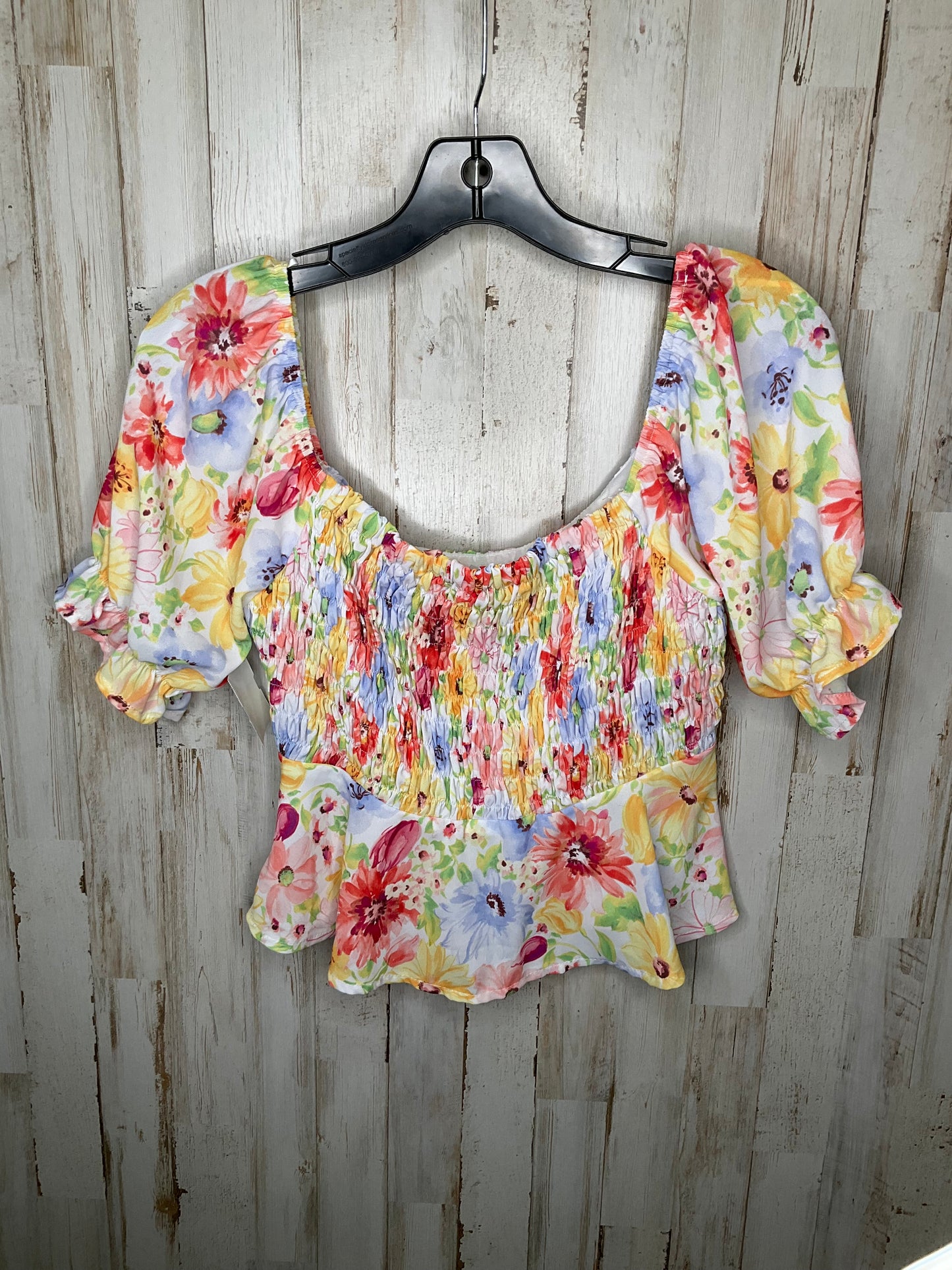 Floral Print Top Short Sleeve Clothes Mentor, Size M