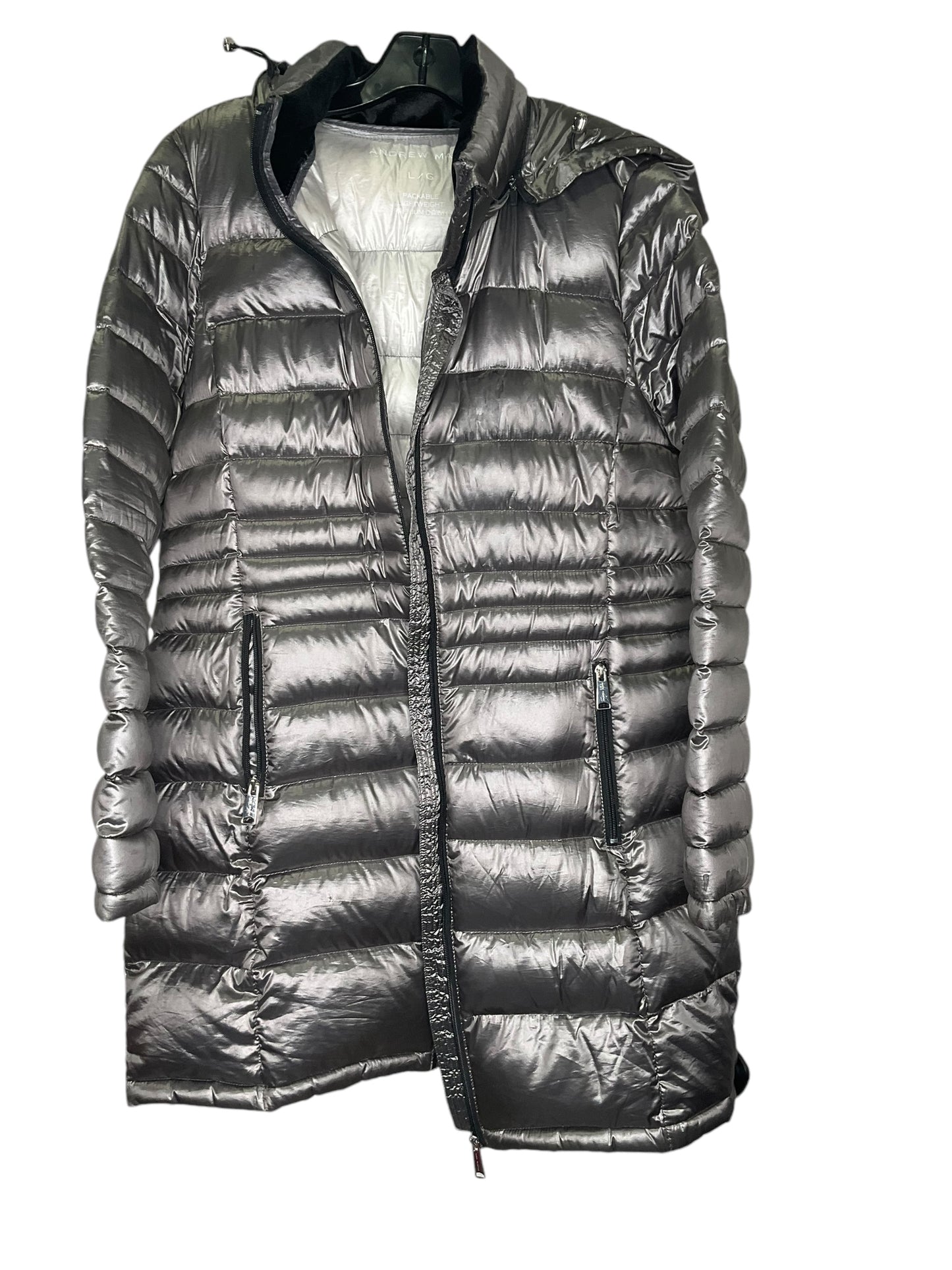 Coat Puffer & Quilted By Andrew Marc In Silver, Size: L