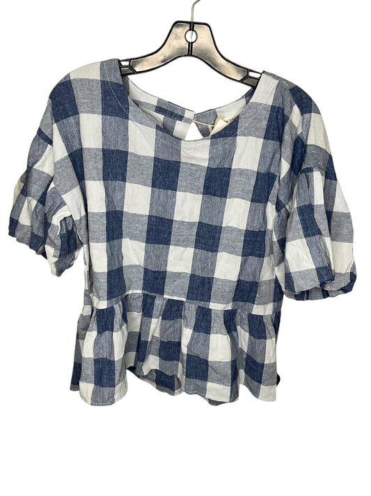 Top Short Sleeve By Blu Pepper In Plaid Pattern, Size: S