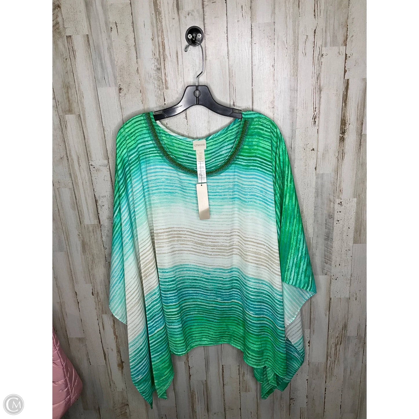 Top Short Sleeve By Chicos In Blue & Green, Size: Xl