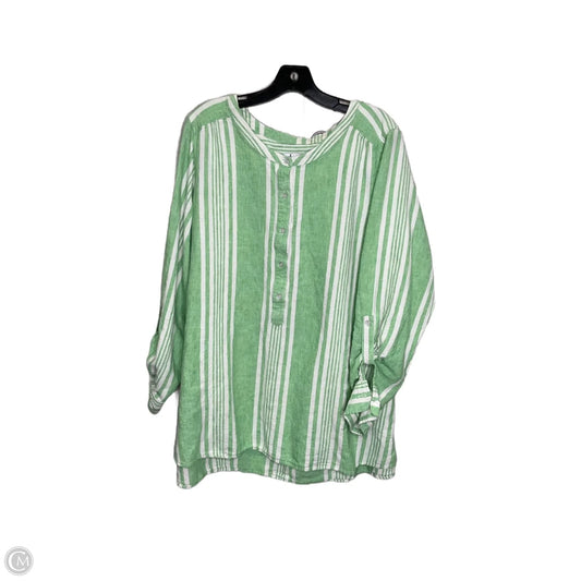 Top Short Sleeve By Denim And Company In Green & White, Size: 2x