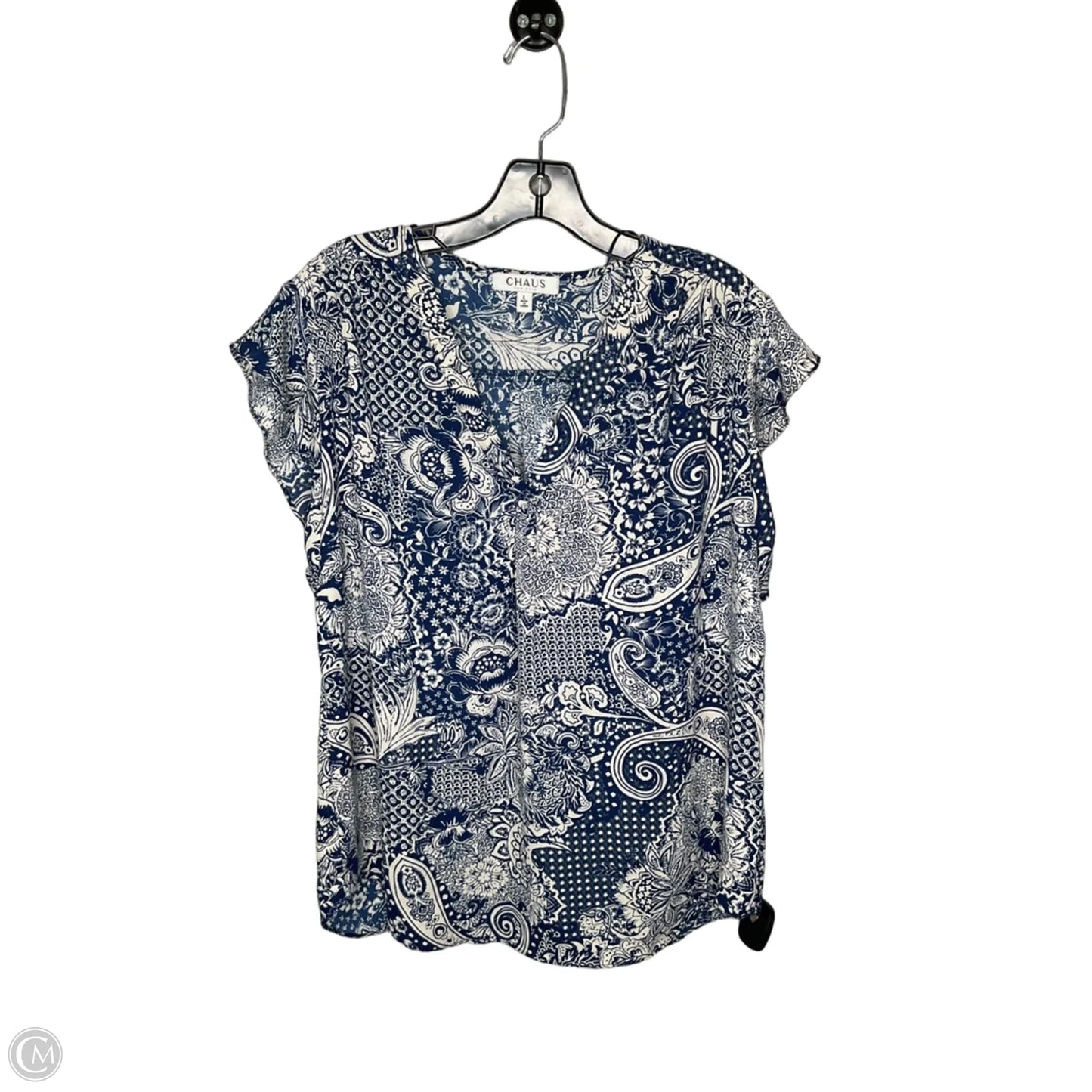 Top Short Sleeve By Chaus In Blue & White, Size: L
