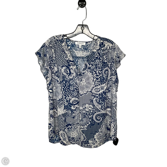Top Short Sleeve By Chaus In Blue & White, Size: L
