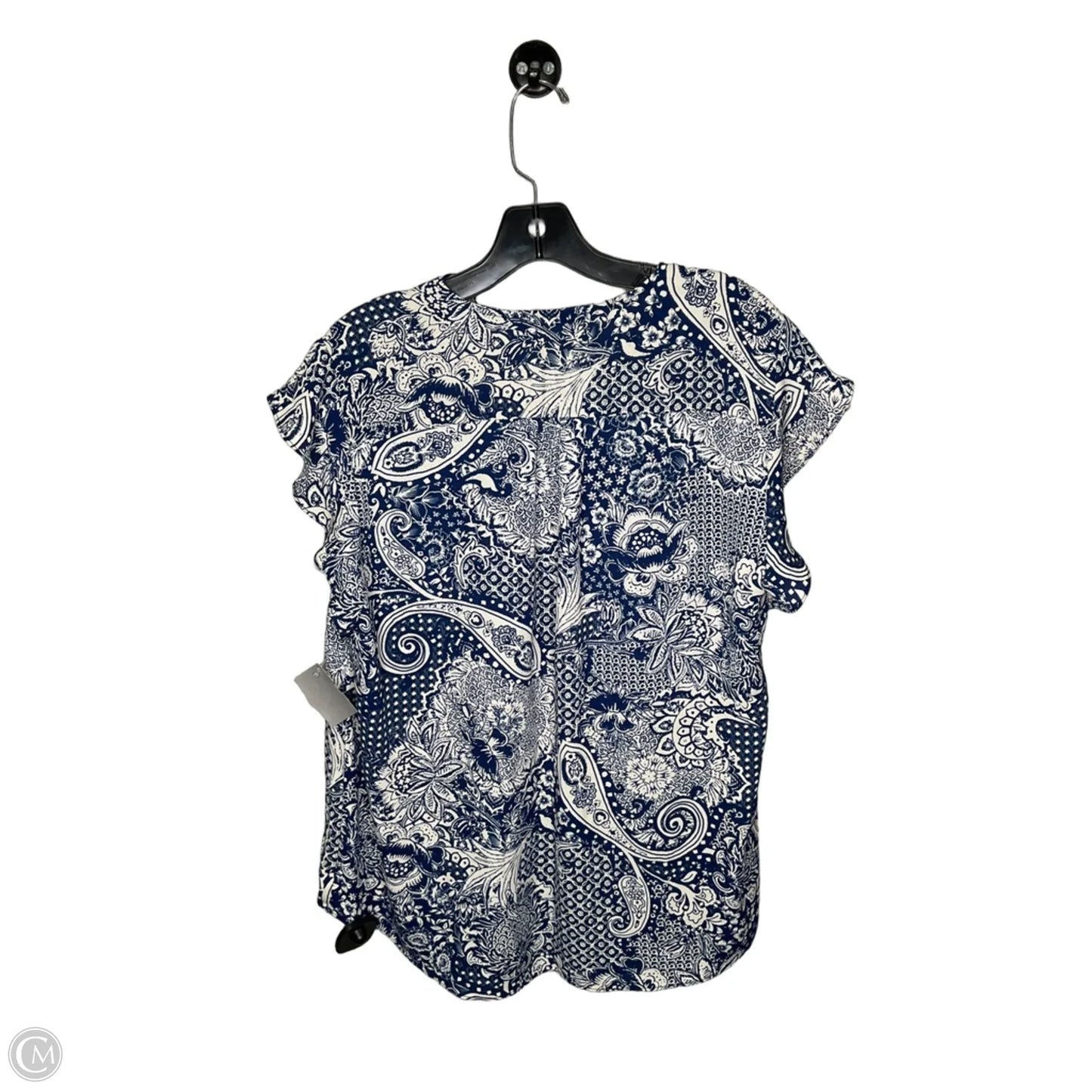 Top Short Sleeve By Chaus In Blue & White, Size: L