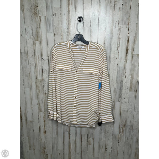 Top Long Sleeve By Calvin Klein In Brown & White, Size: S