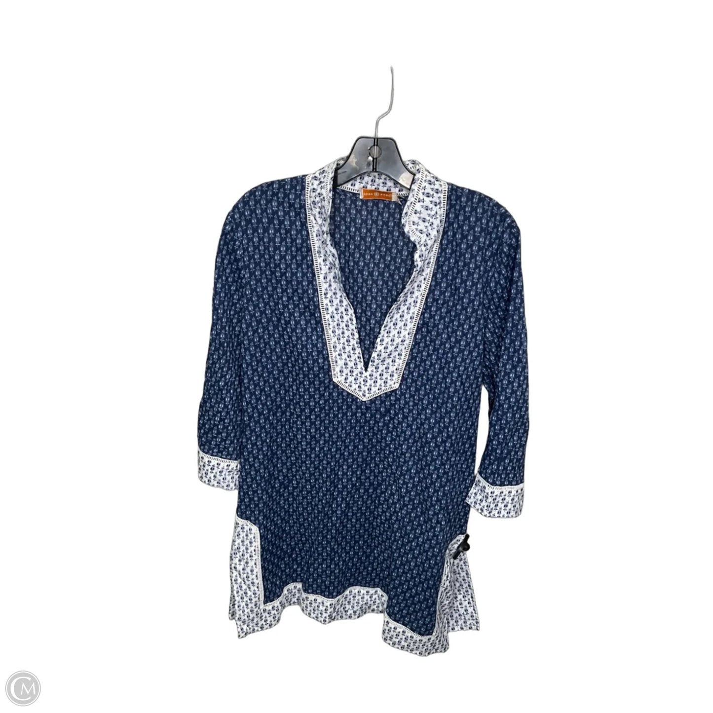 Top 3/4 Sleeve Designer By Tory Burch In Blue, Size: M